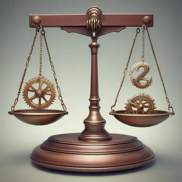 Scale representing day-count conventions, showing gears turning between actual and standardized days to calculate interest