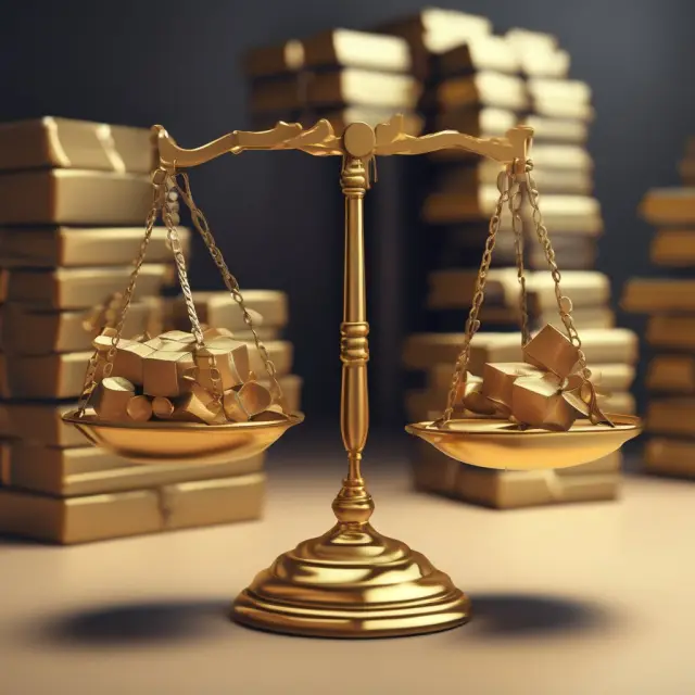 An image of golden scales balanced with Days Sales of Inventory (DSI) and Inventory Turnover Ratio symbols, representing the relationship between these two crucial inventory efficiency metrics.