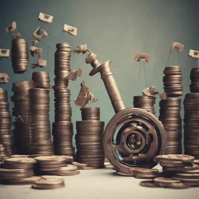 An intricate gear system illustrating Days Working Capital, with net working capital (current assets and liabilities) turning gears to generate sales revenue