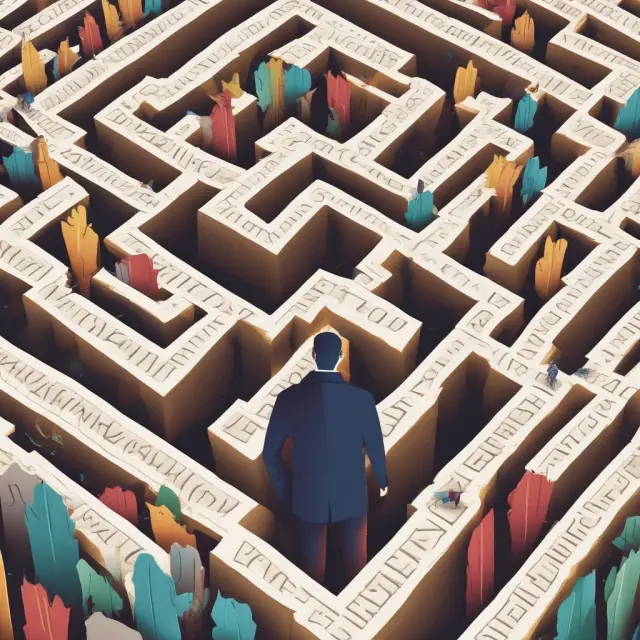 A day trader explores an intricate maze of various financial markets, representing the abundance of opportunities and potential risks in day trading.