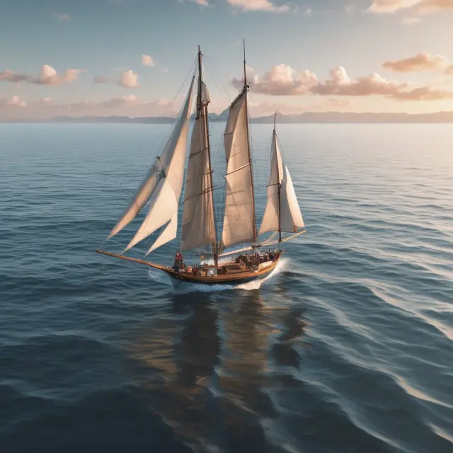 A sailboat with DCF Analysis flag navigating the sea of finance, steered by AI, ML, and ESG compass