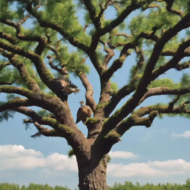 An eagle flying above a forest of dividend growth trees, illustrating the difference between cost of equity capital and dividend growth rate in calculating present value.