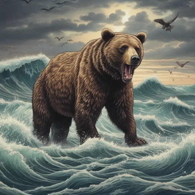 Dead cat bounce image: A temporary stock rally amidst an overall downtrend in the form of a short-lived wave in a stormy sea, illustrating the risk for further losses.
