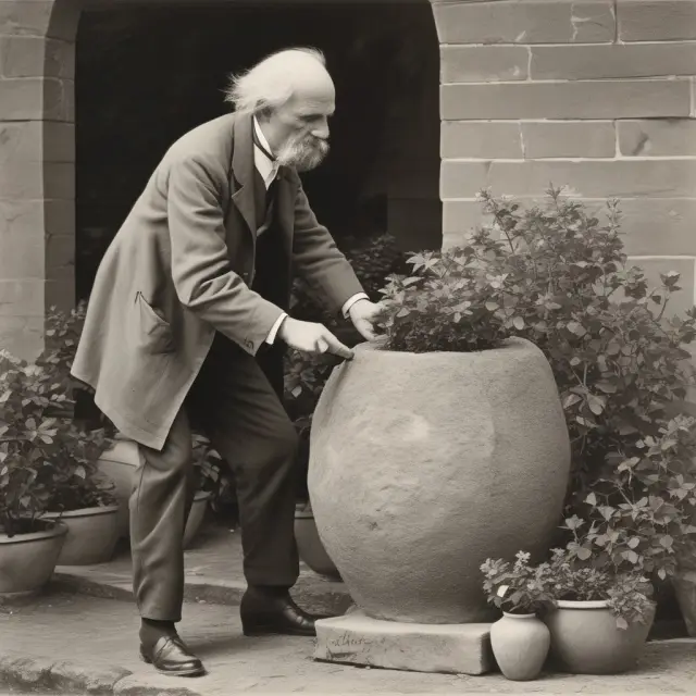 Alfred Marshall (gardener) maintaining economic balance between supply and demand disrupted by taxation (stone), representing deadweight loss