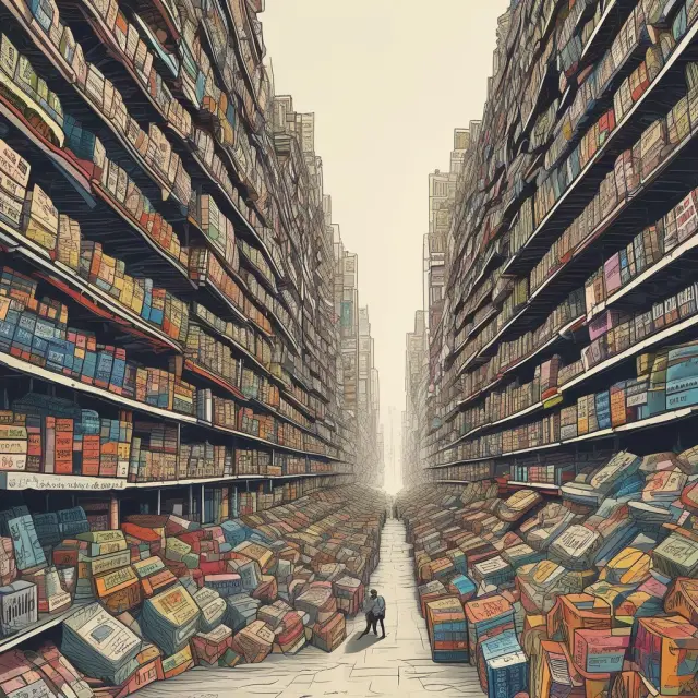A scale represents market equilibrium, but one side piled high with unsold goods symbolizes deadweight loss due to pricing inefficiencies.