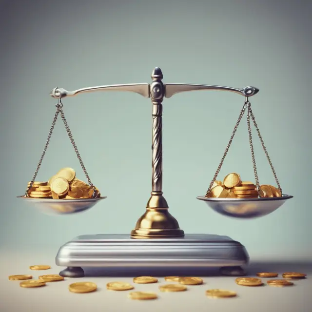 Gold coins symbolizing consumer surplus weighing against silver coins representing tax revenue on a balance scale, illustrating the economic trade-off between deadweight loss and government funds.