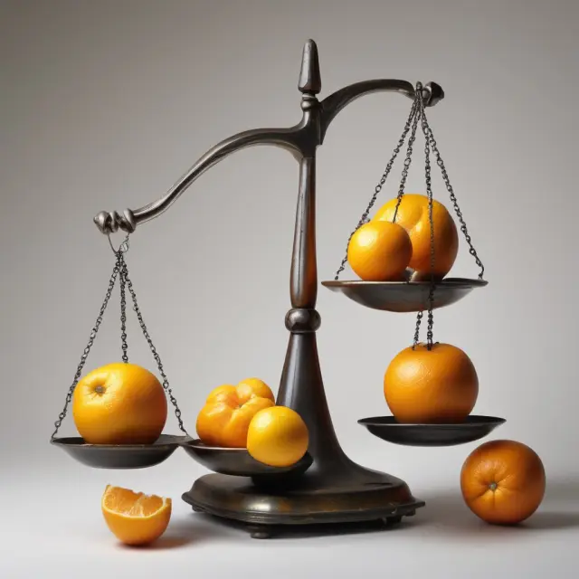 An orange scale with consumer and producer surplus illustrating the equilibrium
