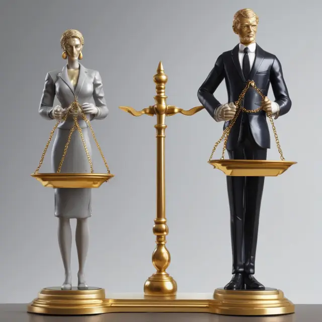 Two figures - one golden trader with scales representing analysis, and a silver dealer with a balance scale embodying risk. Both figures facilitate transactions to maintain market equilibrium.