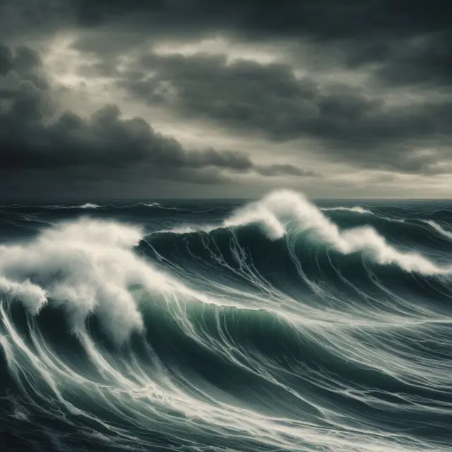 Sea waves symbolizing market volatility during the occurrence of a death cross. Short-term moving average falls beneath the long-term moving average.