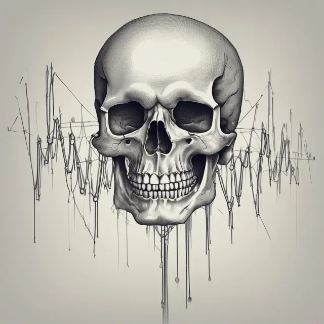 A skull formed by intertwined moving averages symbolizes the death cross bearish signal in trading