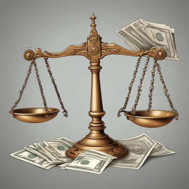 Scales balanced with debit notes on one side and credits on the other, illustrating business transactions