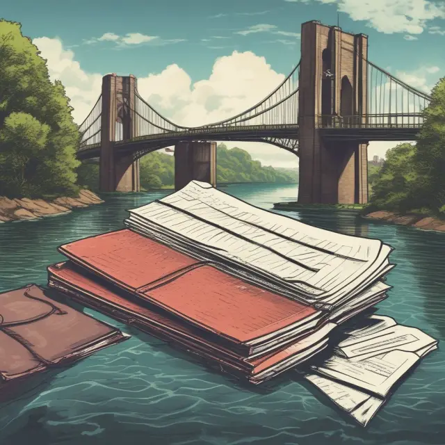 Two accounting books connected by a bridge, representing the exchange of debits notes between parties