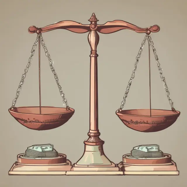 A balance scale with a cash account stable on one side, represented by a pile of gold coins, and a margin account wavering on the other, symbolized by a pile of coins with an added loan note.