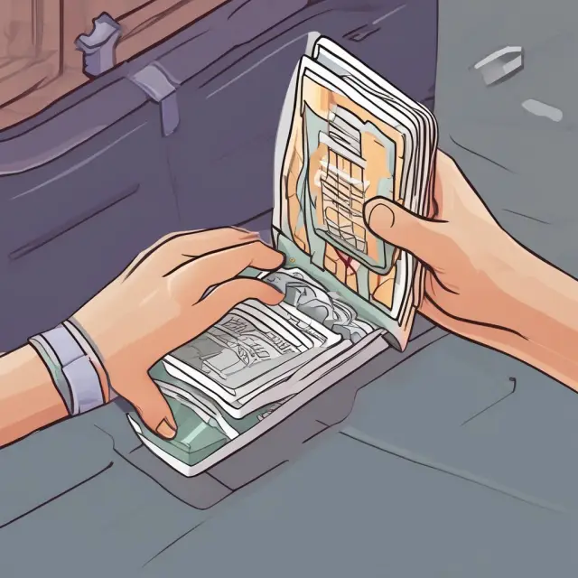 A debit card bridging an open wallet and a secured vault, symbolizing the connection between spending and available funds.