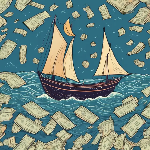 A debit card navigating international waters, representing fees and security considerations for transactions in foreign currencies
