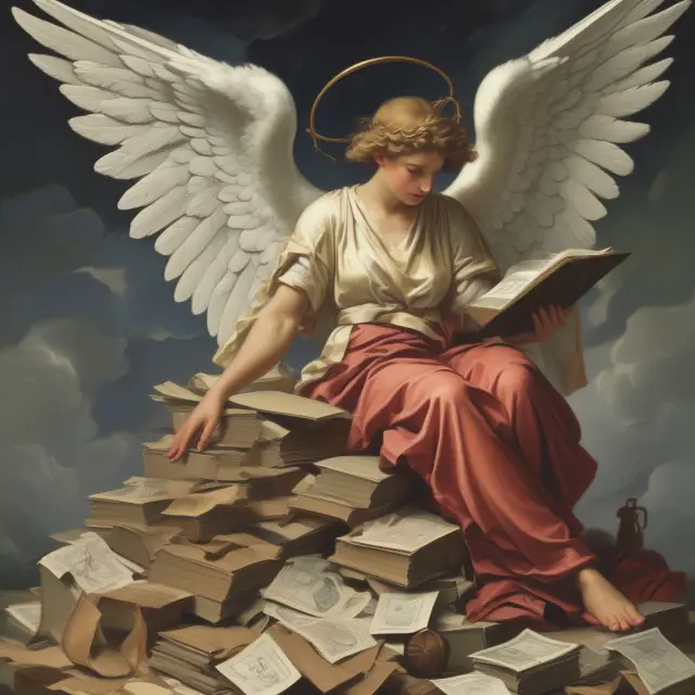 A debt collector depicted as a benevolent guardian angel, helping consumers navigate their financial obligations with transparency, fairness, and adherence to regulations.