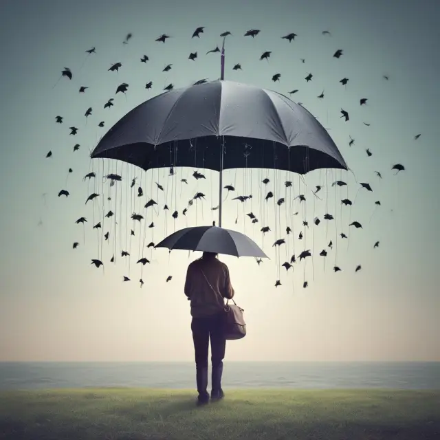 An individual holding a protective umbrella surrounded by debt collection symbols and the FDCPA logo