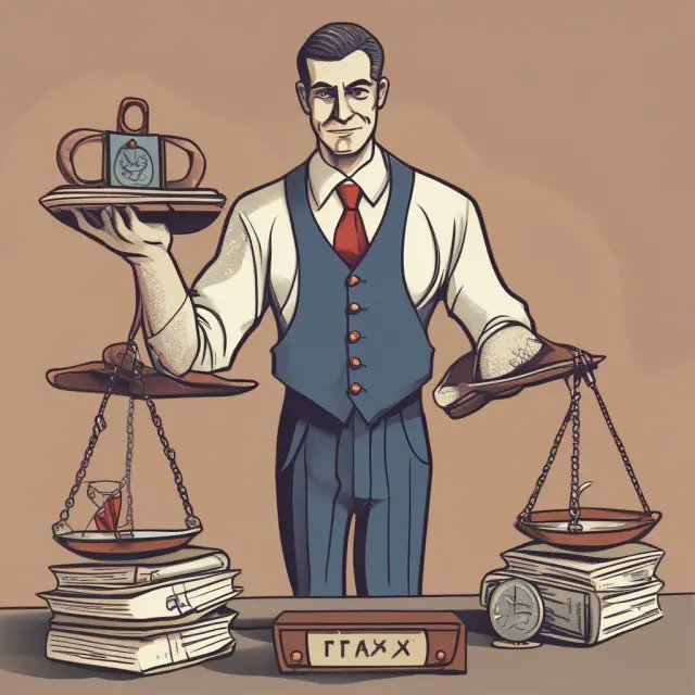 An IRS debt collector holding a balance scale, representing fair tax debt collection processes
