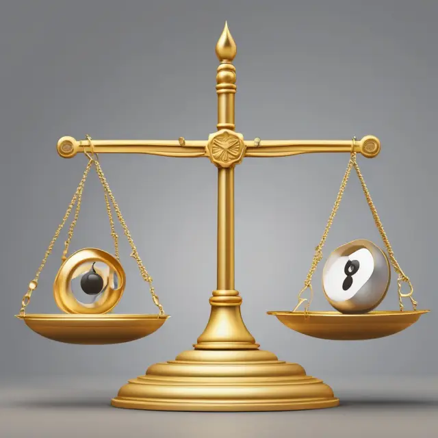 A gargantuan scale balances debt and equity symbols, representing the choice between financing options.
