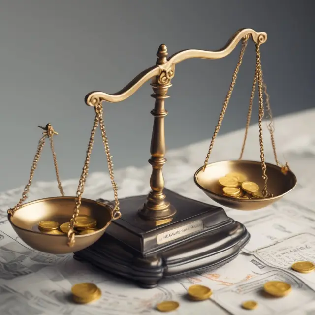 Scale comparing gold coins for interest payments and bond certificates representing fees and other issuance costs.