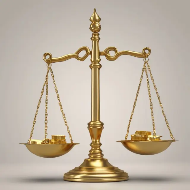 A set of golden scales with EBITDA on one pan and total debt on another, demonstrating the calculation of the debt-to-EBITDA ratio