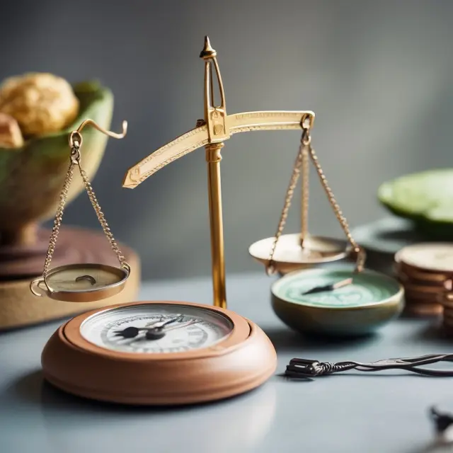 Two scales balance loans and credit cards while a compass indicates potential credit score changes during the debt consolidation process