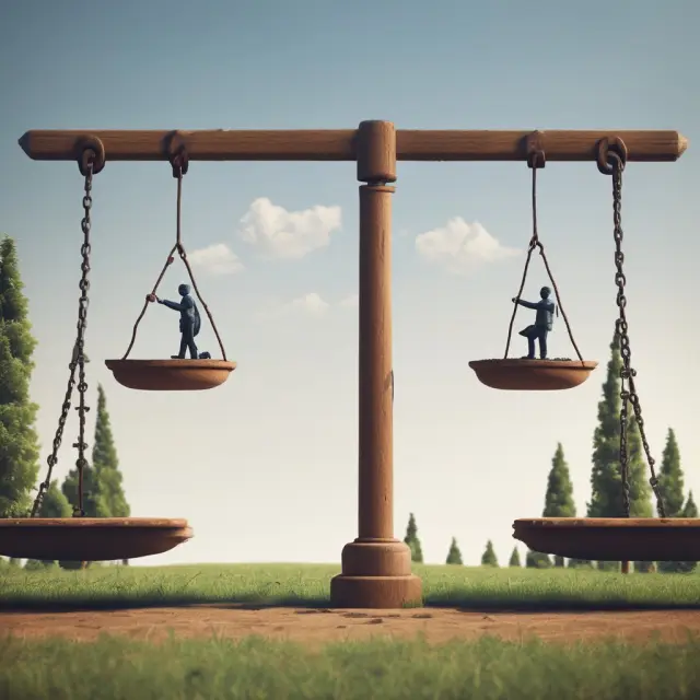 Business balances teeter on a seesaw, representing debt-equity swaps and financial adjustments