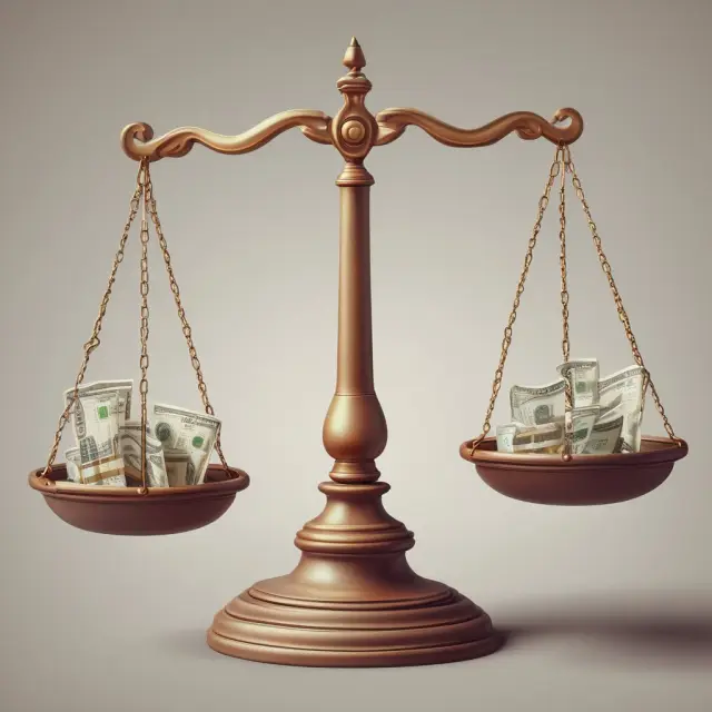 Two financial titans exchanging debt and equity on a balanced scale, representing successful financial restructuring