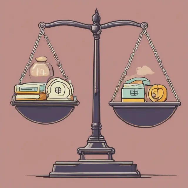 A balance scale weighing debt (bonds) against equity (stocks), illustrating the debt/equity swap concept.
