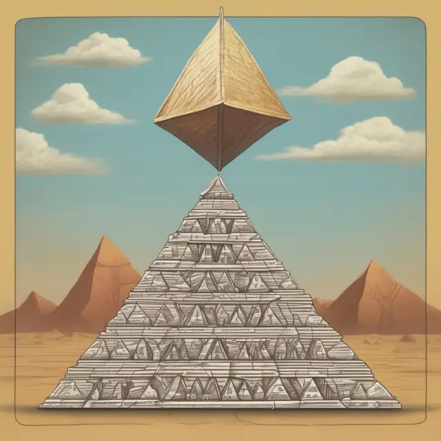 Two towering pyramids depicting good and bad debt-to-GDP ratios; one stable and blooming, the other wilting and collapsing