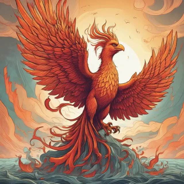 A mythical phoenix emerging from a sea of debt-to-GDP ratios, illustrating MMT