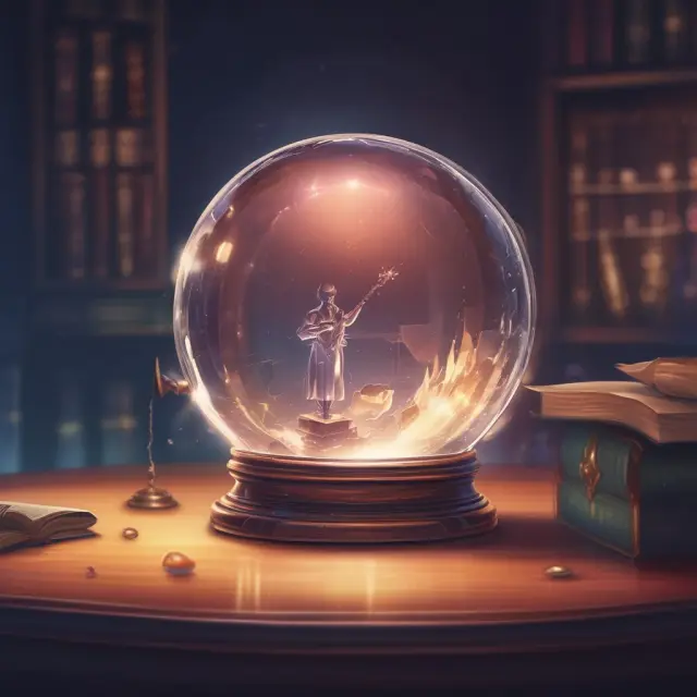 An issuer and investor exchanging debt contracts beneath a crystal ball, emphasizing financial commitments and creditworthiness