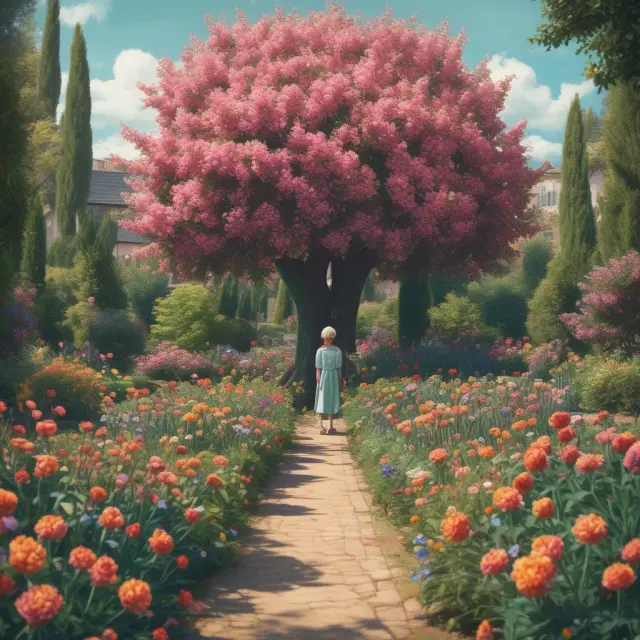 A creditor nurtures a lush, flourishing garden fueled by the debts of various debtors.