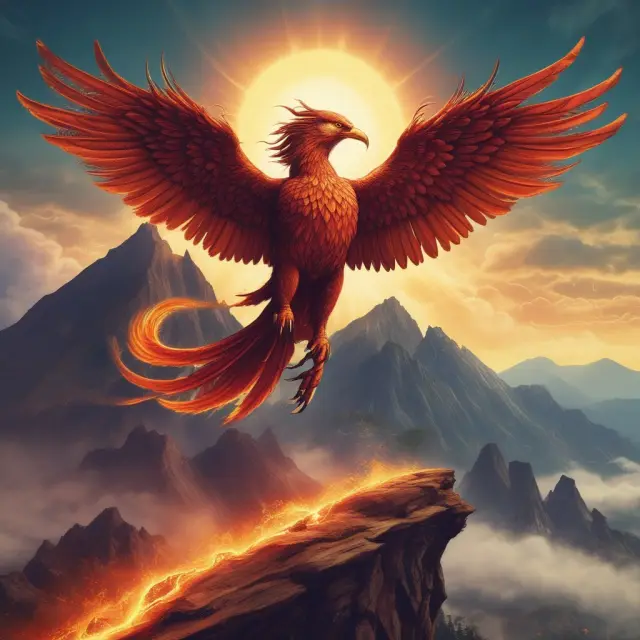 Image of a phoenix rising above a towering mountain of debts, representing the fresh start provided by bankruptcy proceedings.