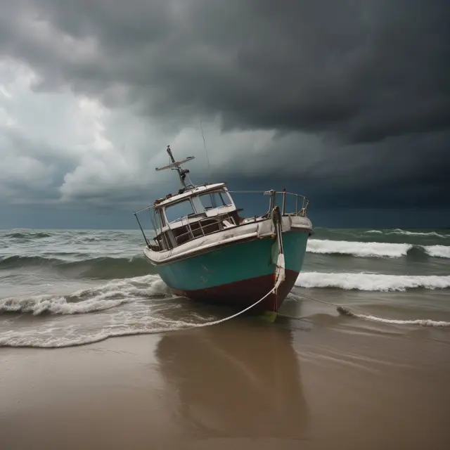 A boat braves the stormy waters while anchored under Debtor in Possession protection. Relevant for explaining the benefits of the DIP process.