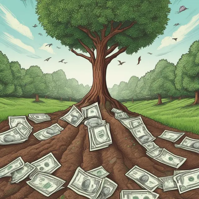 Image of creditors planting equity seeds from their debt in a lush, growing financial field