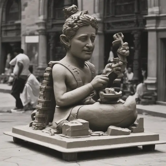 A Mexican peso statue undergoing sculpting: chisels represent haircuts, and an extended hourglass signifies debt restructuring negotiations.