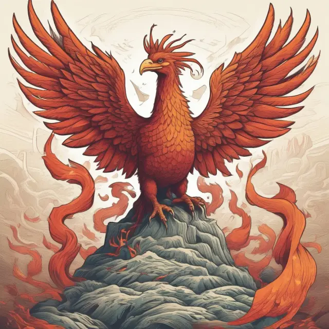 Phoenix emerging from water with debt documents, signifying financial transformation and recovery