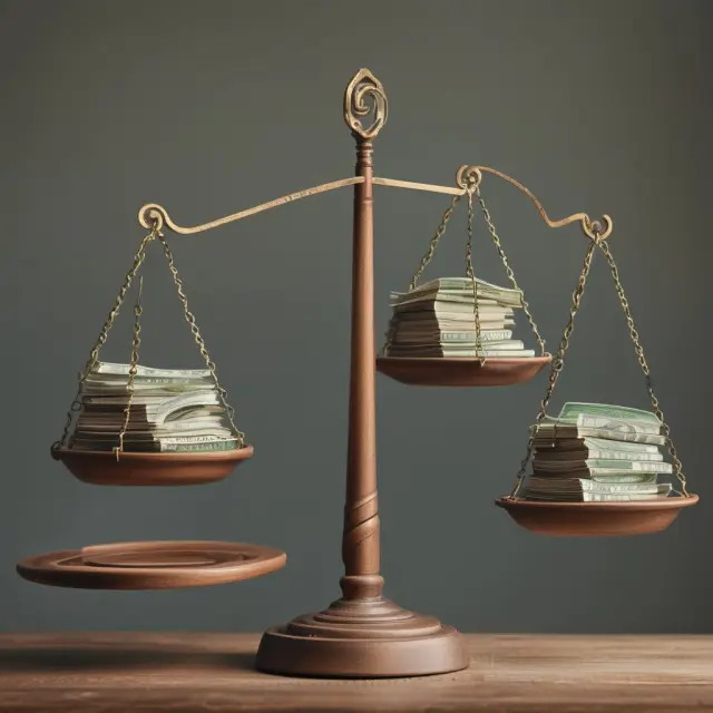 A scale representing personal debt service with mortgage payments, student loans, and income balanced precariously