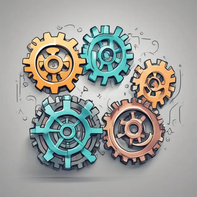 Two interconnected gears: one generates profit (Net Operating Income), while the other handles debt (Interest Expense + Principal Repayment), symbolizing Debt-Service Coverage Ratio calculation