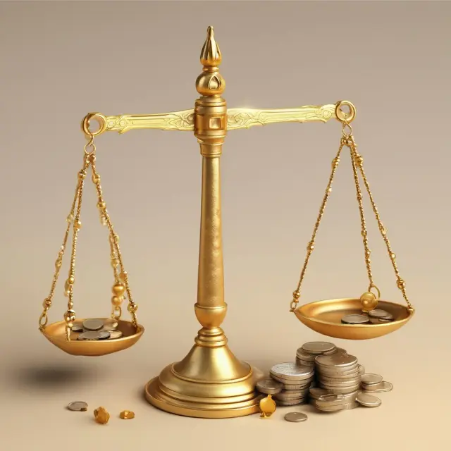 Image of golden scales featuring a balance of coins and pearls, representing equity and debt within a company