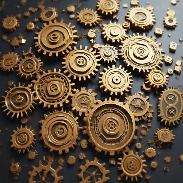 An image of decentralized coins flowing between interconnected dApp gears, illustrating the user-driven innovation and resilience in decentralized applications.