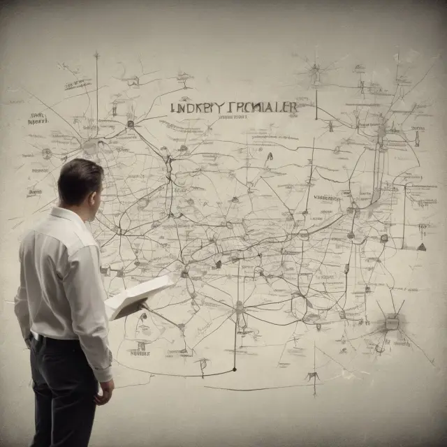 A person at a crossroads consults a map and an influence diagram to make a well-informed decision