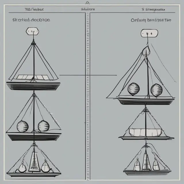 A set of scales balanced between two depreciation methods: Declining Balance and Straight Line, symbolizing the choice businesses make when allocating expenses over an asset