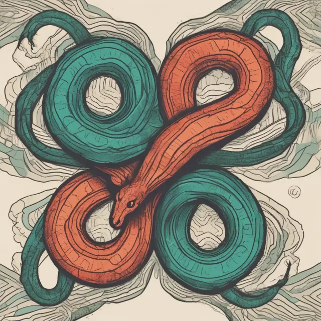 Two intertwining snakes symbolizing depreciation (tangible assets) and amortization (intangible assets).