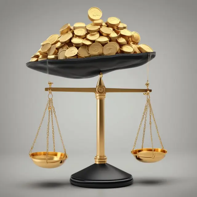 A person holds a scale that represents taxes. Gold coins symbolize potential tax deductions and fall into their growing money pouch as they claim each one