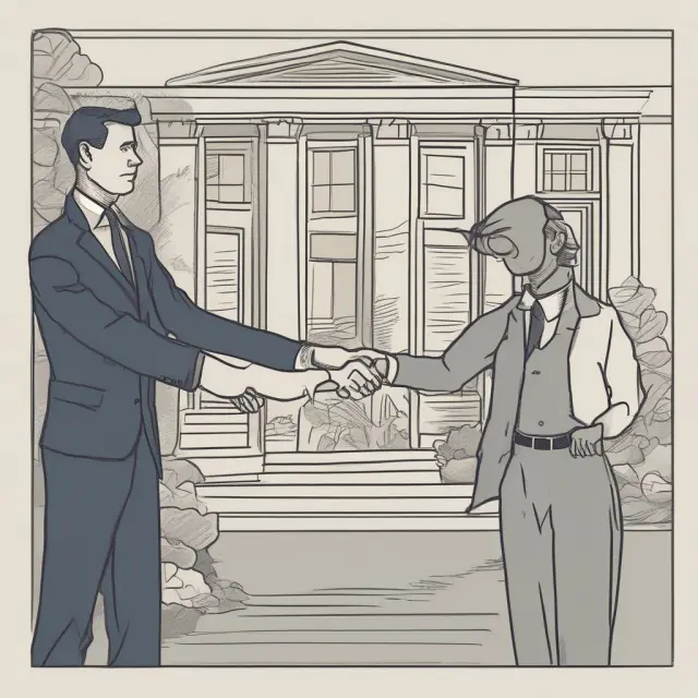 Lender and borrower handshake over a property title to represent a completed deed of reconveyance transaction.
