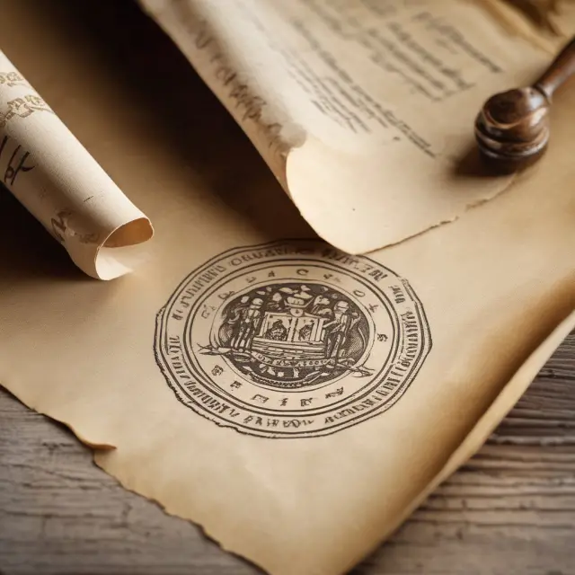 Notary seal validating a scroll-like deed and emphasizing its legal importance