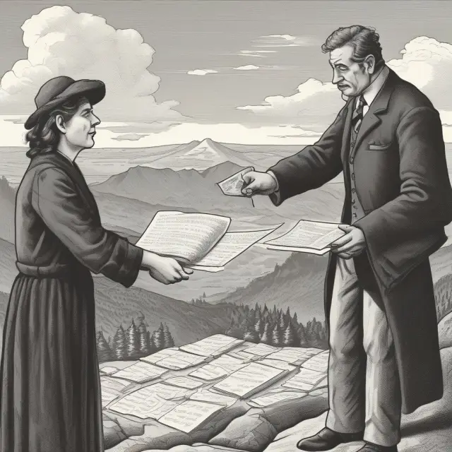 Grantee hands over deed on top of mountain of public records, signifying clear title transfer