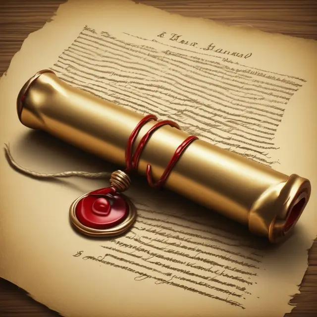 Golden scroll with a wax seal, representing the proper recording and preservation of a legally binding deed of release